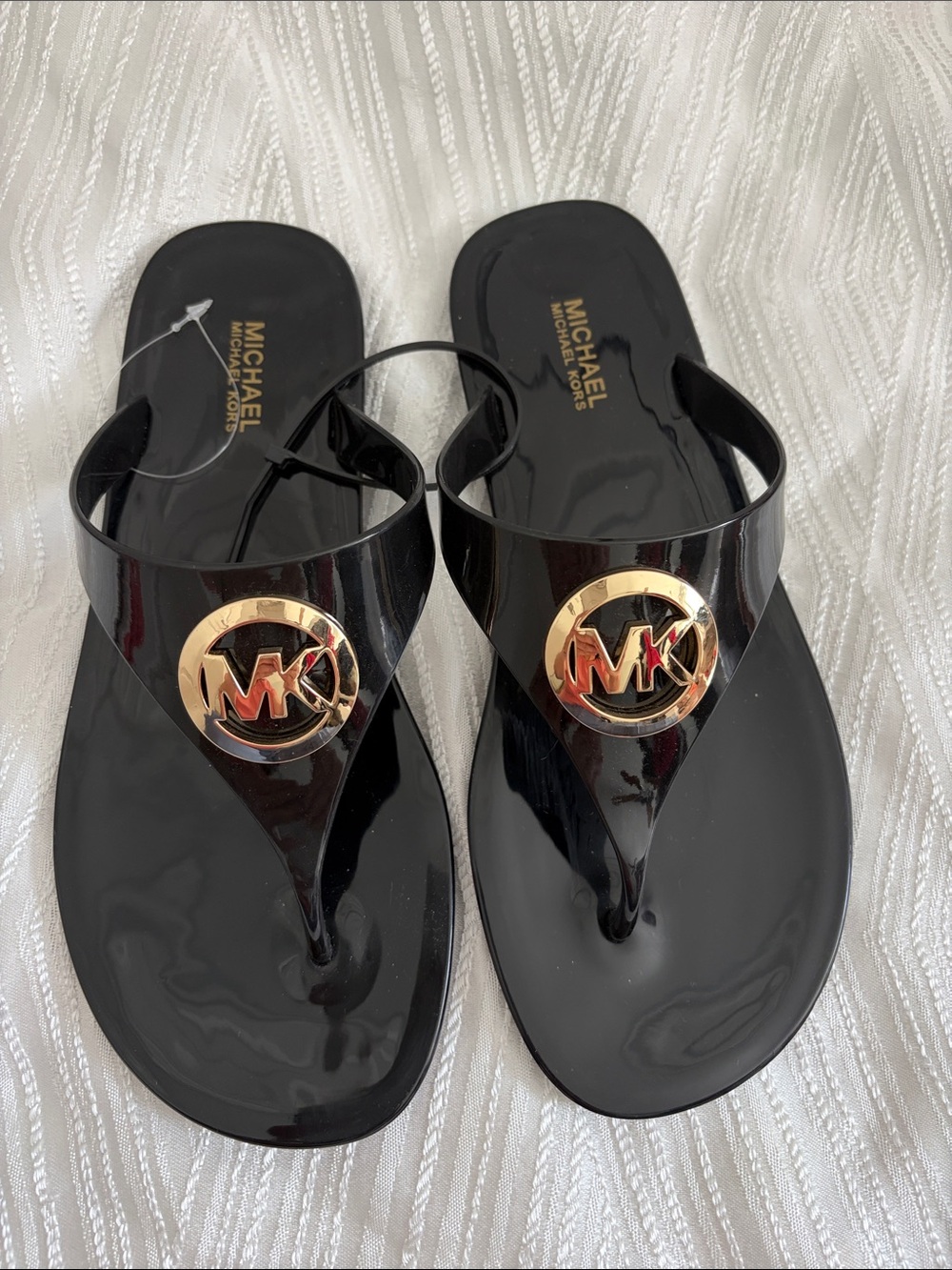 Michael Kors Black Jelly Sandals with Gold MK Emblem
